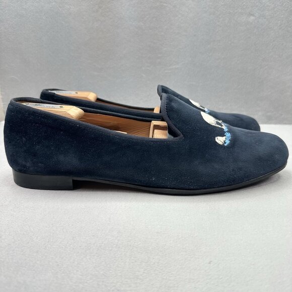 Stubbs & Wootton Sinking Skull Mens Size 14 Navy Velvet Slippers Handmade RARE